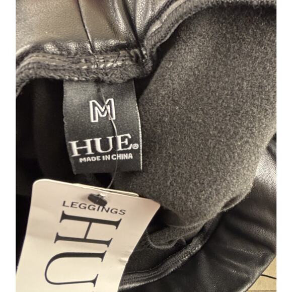HUE Faux Leather Leggings M Black Split Hem NWT $48 - Picture 9 of 10